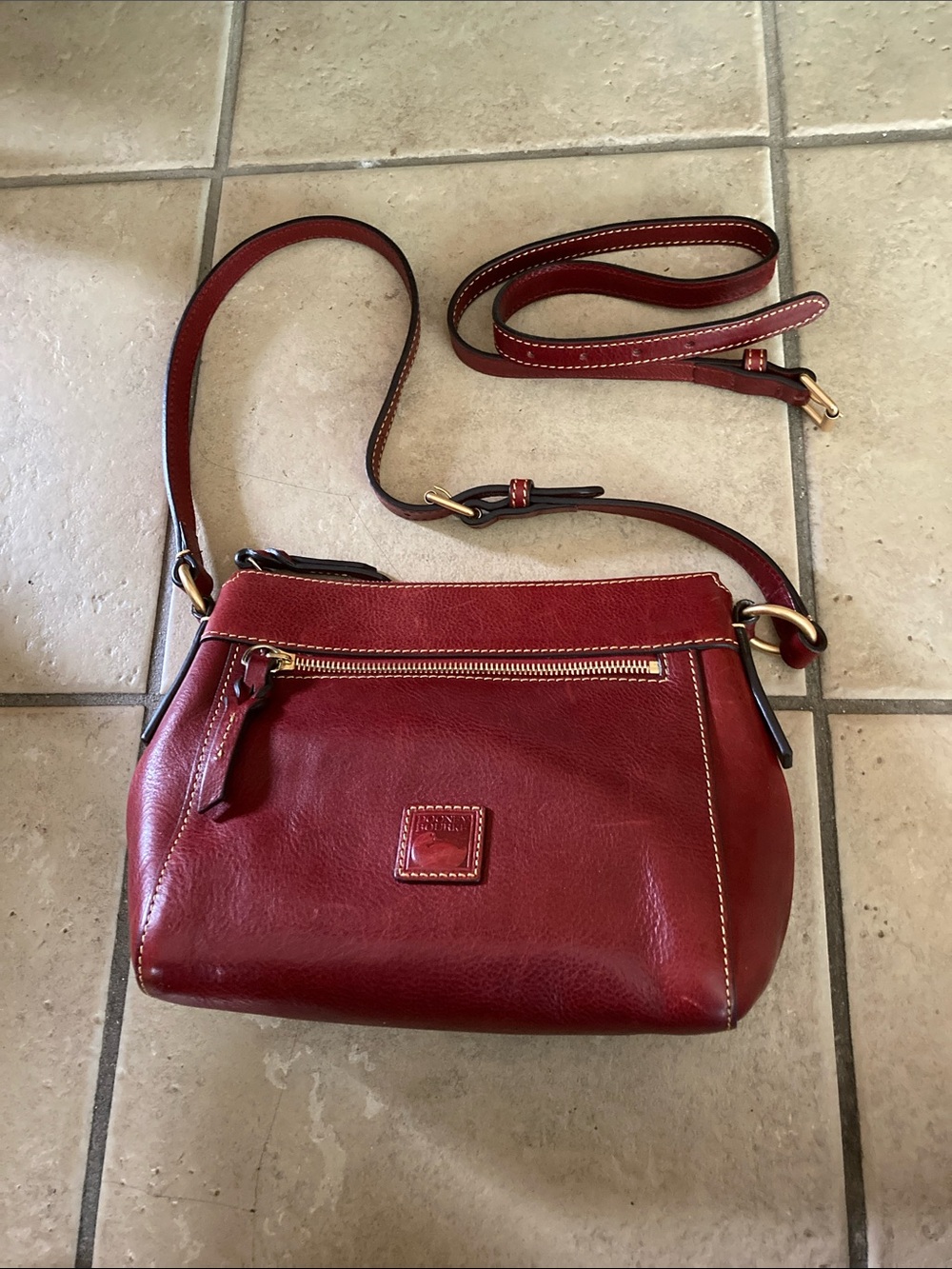 Dooney & Bourke Burgundy Leather Crossbody with Brass Hardware - Picture 10 of 14